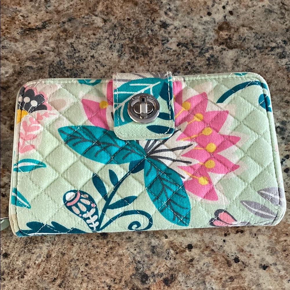 Floral Quilted Wallet with Turn Lock